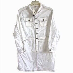 TERRA & SKY 1X White 98% Cotton Denim Utility Jeans Overalls Jumper Dress Plus